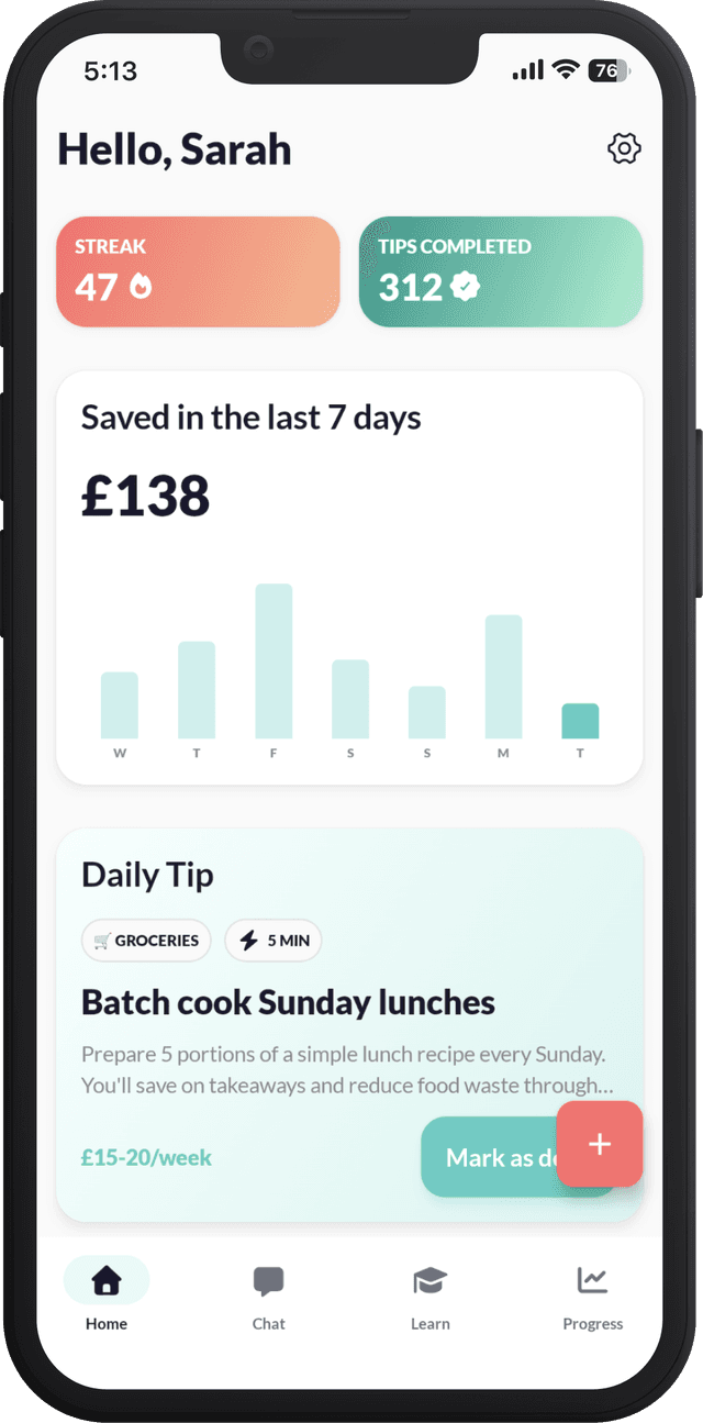 Florish app showing your AI money coach
